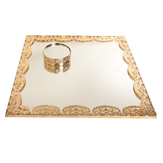 Quadrad Gold Spiegelglas Verlobungstablett mit Ring Platz ca. 30x30 cm - YCL005 - Mytortenland